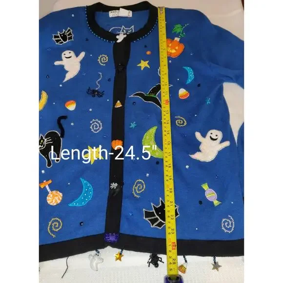 Vintage Jack B Quick Halloween Sweater Top Women's M Embellished Sequins Ghosts - Picture 13 of 16